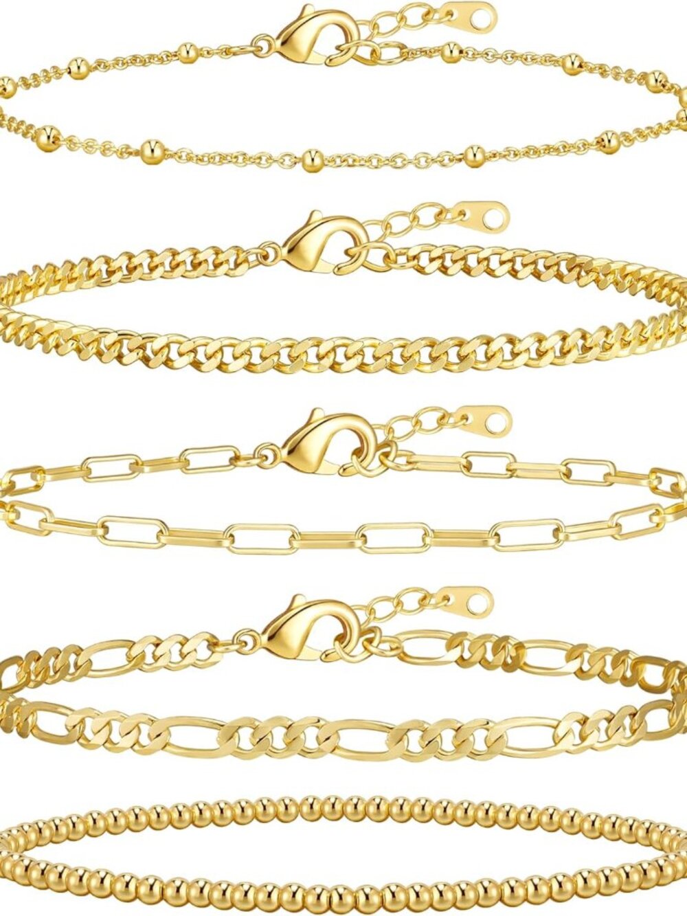 Gold Bracelets for Women, 14K Gold Plated Stackable Bracelet Stack Set Adjustabl